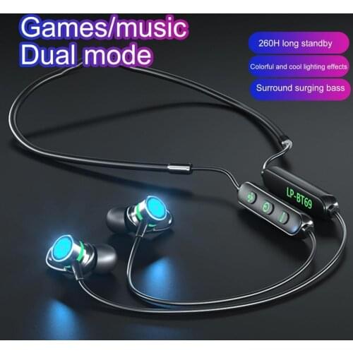 BT69 Wireless V5.0 Bluetooth Sleeping Earphone Magnetic Silicone Bass Stereo Sports Earbuds Hanging Neck Headset Noise Cancel