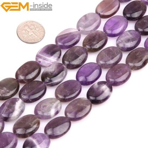Gem-inside Natural Smooth Oval Purple Amethysts Beads For Jewelry Making Strand 15inches DIY Jewellery