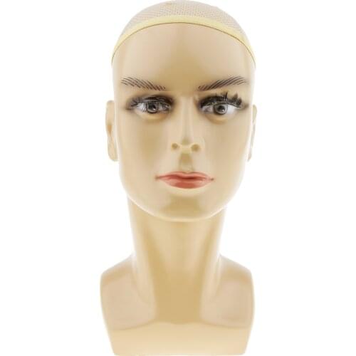 DISPLAY Realistic Male Mannequin Head Flesh Tone Pretty Make-up for Wigs Hat Making Display Stand with Wigs Net Cap