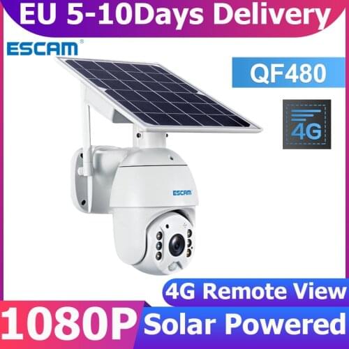ESCAM QF480 1080P IP Camera 4G Outdoor Night Vision PTZ Home Security Camera with Solar Panel Video CCTV Surveillance for EU