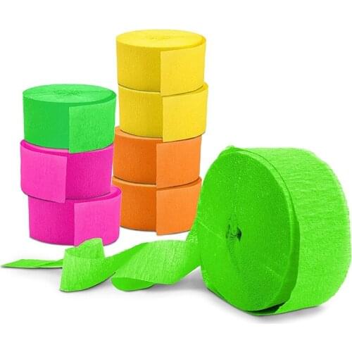 Hot Party Ribbon Decoration-Neon Crepe Paper-Black Light Party Supplies and Accessories Fluorescent-8 Packs