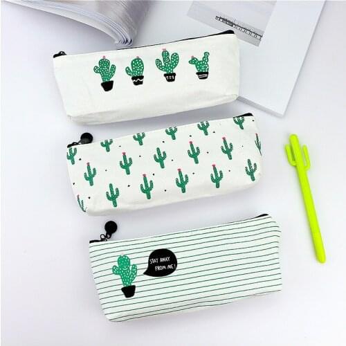 1 pcs Cactus Canvas Pencil Bag Lovely Cute Pencil Case School Supplies Stationery Gift