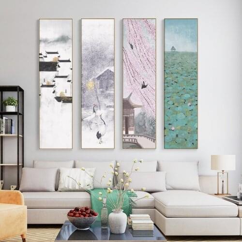 Chinese tranditional landscape canvas painting poster and print Retro home decor wall art pictures for living room bedroom aisle