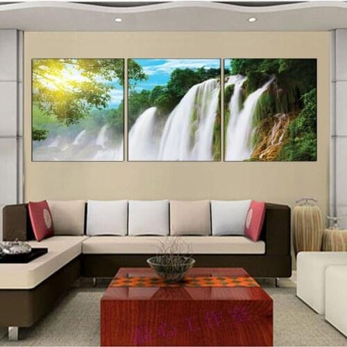Canvas Painting modern home decorative Waterfall Painting on canvas 3 Panel Wall art With Framed Art W0264