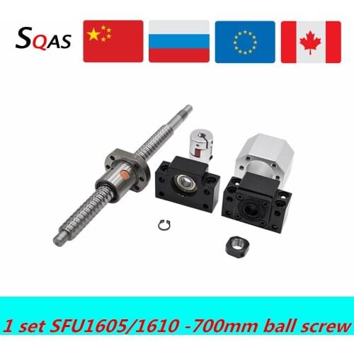 CNC PART ball screw kit SFU1605 SFU1610 700mm ball screw end machined with BK12 BF12 +single nut +nut holder+coupling for cnc