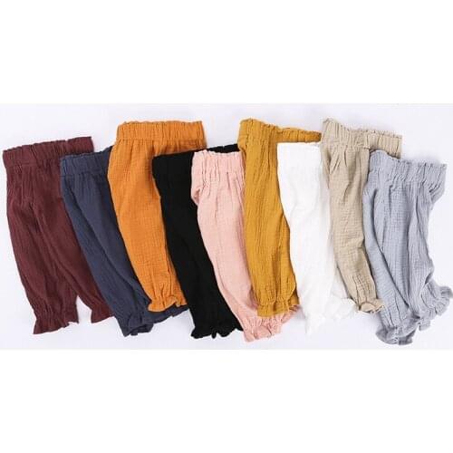 Korean childrens cotton and hemp knickers mosquito proof pants auricular hem pants spring and summer childrens pants