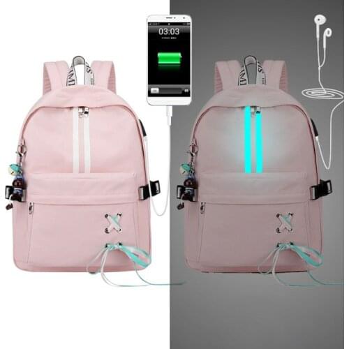 Fashion Anti Theft Reflective Women Backpack USB Charge Earphone Hole School Bags Girls Travel Laptop Bagpack Bookbags 2020