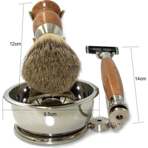WLONG Silver Tip 100% Pure Best Badger Hair Shaving Brush Set with High Quality Marbel Stone Handles and Metal Soap Bowl