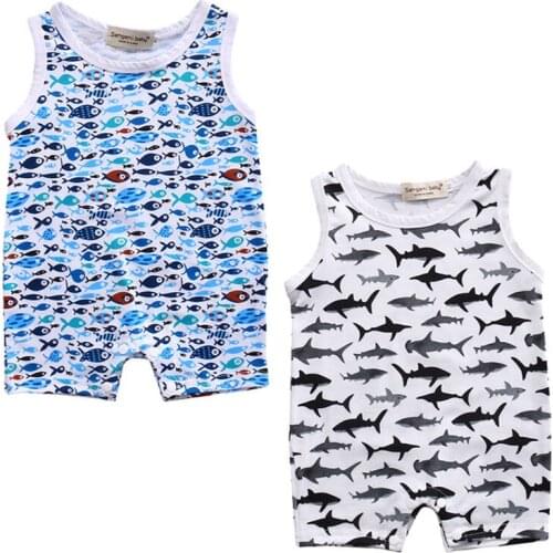 New Casual Cotton Newborn Baby Girl Boy Sleeveless Print Animal Romper Jumpsuit Clothes Outfits
