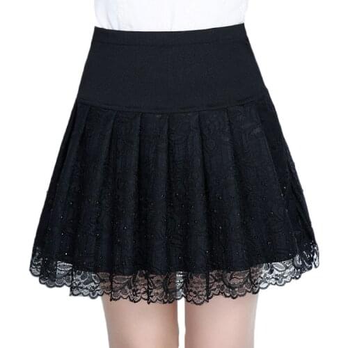 2019 Autumn Fashion Hot Diamond Lace Womens Skirt Korean Version Of The Pleated Skirt Jacquard Hollow Casual Sexy Mini Skirt