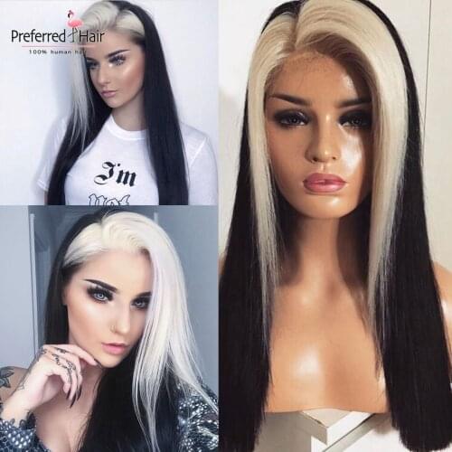 Preferred Preplucked Black Blonde Highlight 13x4 Lace Front Wig Ombre Human Hair Wig Remy Transparent Lace Wigs For Women