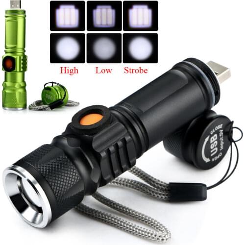 Portable LED Flashlight Q5 2000LM Mini Spot Lamp USB Pocket waterproof Rechargeable Torch Built-in battery for camping