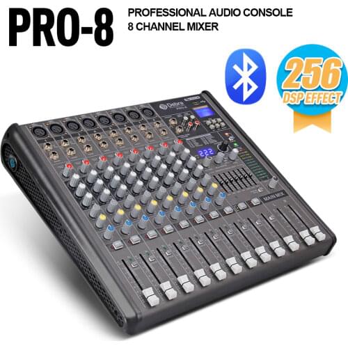 Professional Debra Audio PRO 8 Channel with 256 DSP Sound Effects Bluetooth Studio Mixer Audio - DJ Sound Controller Interf
