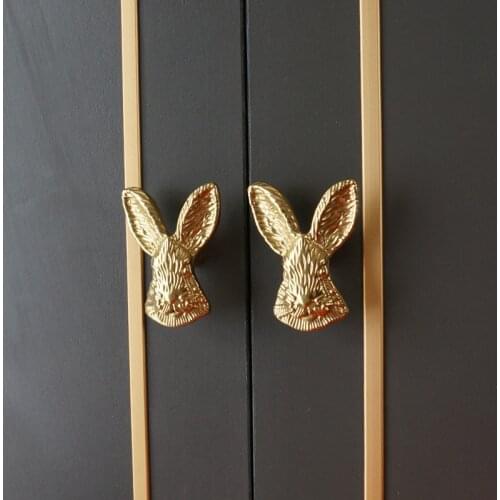 Solid Brass Bugs Bunny Knob Rabbit Handle Nordic Cabinet Door Cupboard Handles Drawer Pulls and Knobs Decor Furniture Hardware