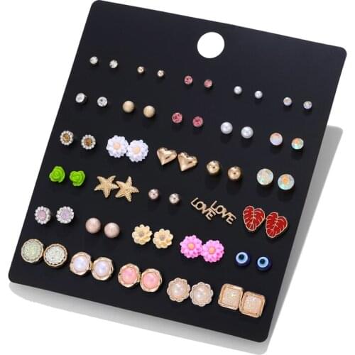 LUXSHINE 30 Pairs/lot Korean Fashion Earrings Set Starfish Monstera Leaf Ice Fire Flowers Stud Earring Gift for Womens Jewellery
