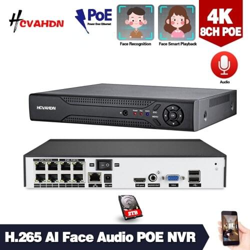 8CH 5MP Wireless NVR POE Security Camera System 3.5mm Audio Out Video Surveillance Audio Video Recorder Face Record 2TB HDD Set
