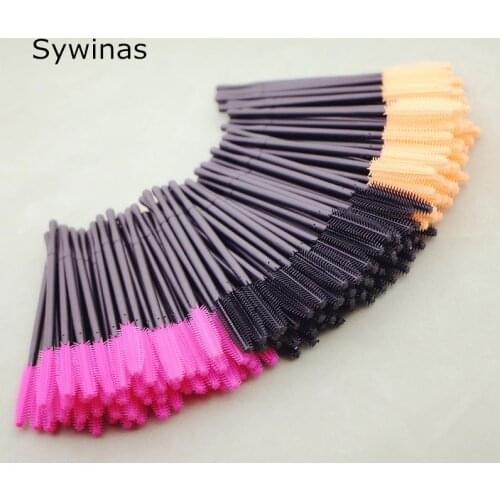 Sywinas 50pcs/lot Silicone Eyelash Brush Extension Disposable Eyebrow brushes Mascara Wand Applicator Spoolers kit tools