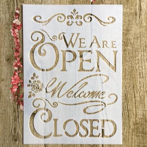 A4 29 * 21cm OPEN CLOSED Floral DIY Stencils Wall Painting Scrapbook Coloring Embossing Album Decorative Paper Card Template