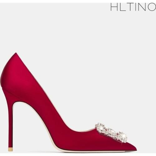 Free shipping fashion women pumps lady blue satin crystal strass buckle pointy toe stiletto stripper heels bride wedding shoes