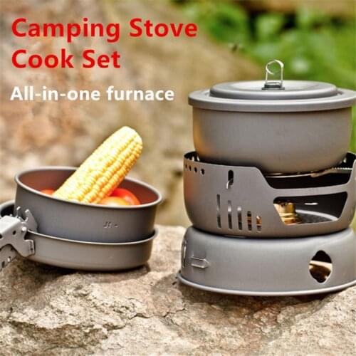 Outdoor Camping PortableCookware Kitchenware Set Hiking Picnic Cooking Utensil Stove Pot Bowl Pan Alcohol Stove