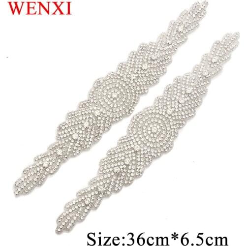 WENXI 10PCS Handmade Luxury Clear Sliver Crystal Rhinestones Applique For Wedding Dress Waistband DIY Bride Gown Sash WX905