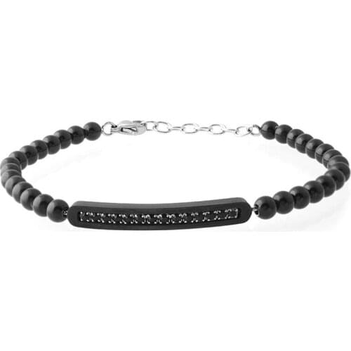 Runda Men And Women Stainless Steel Beaded Bracelet Black Ip Adjustable Fashion Crystal Jewelry Couple Gift