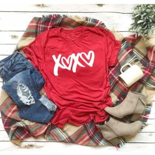 Valentines Shirt XOXO T-Shirt Funny Casual Short Sleeve Valentines Day Love XOXO Heart Women Graphic Tops Slogan Camisetas