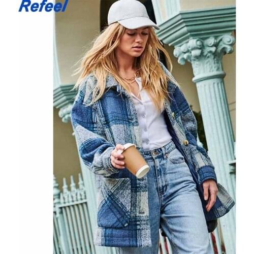 Vintage Chic Plaid Pockets Jackets Women Fashion Turn-down Collar Buttons Autumn Winter Thick Coat Female Outerwear