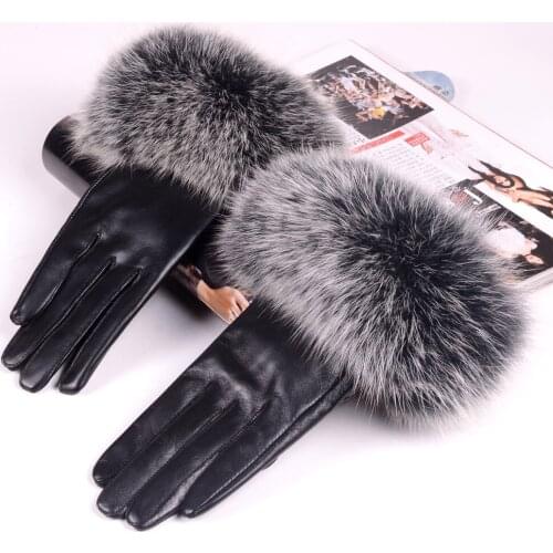 Womens Ladies Girls Winter Warm 100% Real Fox Fur with Real LeatherLambskin Elegant Short Gloves