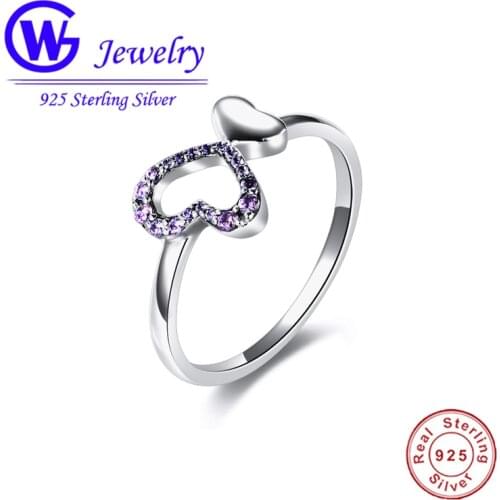 100% 925 Sterling Silver Finger Ring with Pink Stone Love Heart Authentic Fashion Ring For Women Match Day and Night Wearing