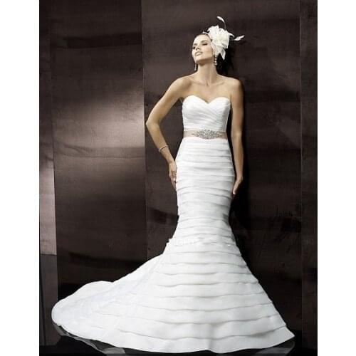 2016 new free Shipping Tiers of Soft Pleated Flattering Sweetheart Cross-pleated Ribbon Sash Medallion Bridal Gown Wedding Dress