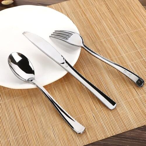 48Pcs Disposable Imitation Stainless Steel Color Knife Fork Spoon Cutlery Set Kitchen Tableware Dinnerware Set Party Supplies