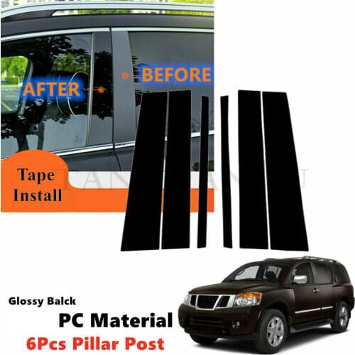 PC 6pcs Set Fit For Nissan Armada 2006-2015 Side Door Window Applique Trim Pillar Post Piano Cover Posts Black Glossy