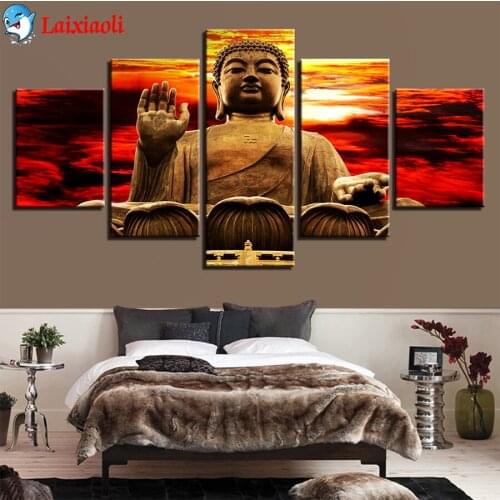 Diamond Mosaic Religious art, sunset buddha landscape Picture Diamond Painting Cross Stitch Embroidery Needlework Wall Art 5pcs
