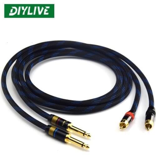 DIYLIVE 1 pair of HIFI 6.35mm to RCA cable with high quality 4N OFC dual 6.35mm male to dual RCA male audio cable(0.5m~2m)