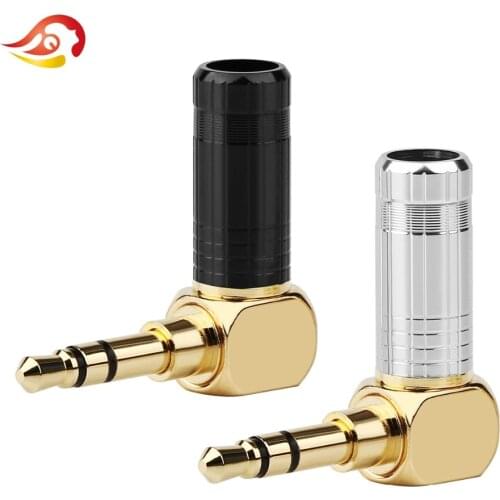 QYFANG 3.5mm Plug Audio Jack 3 Pole Earphone Splice Adapter DIY HiFi Stereo Headphone Solder Wire Connector 90 Degree Bend Plug