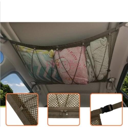 Car Ceiling Storage Net Pocket With Zipper Storage Bag Stowing Tidying For Toyota Land Cruiser 200 Prado FJ 120 150