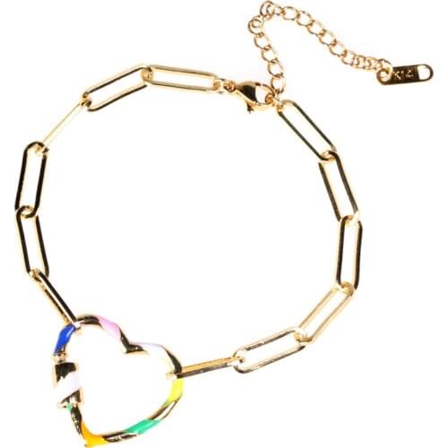 EYIKA Fashionable heart star bracelet surround mix color enamel Keychain bangles for women copper gold plated link chain Jewelry