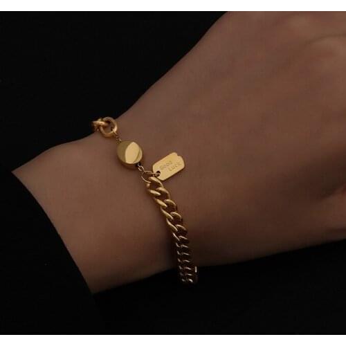 New Gold Curb Cuban Chain Bracelets， hip hop Bangles For Women Stainless Steel Thick Link Chain Bracelets Fashion Jewelry 2021
