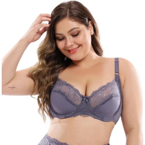 Latest Women Plus Size Bras D E Cup Unlined Balconette Bra Non Pad Bra Full Cup Lace Bra 85-110 DE Big Women Lace Trim Bra