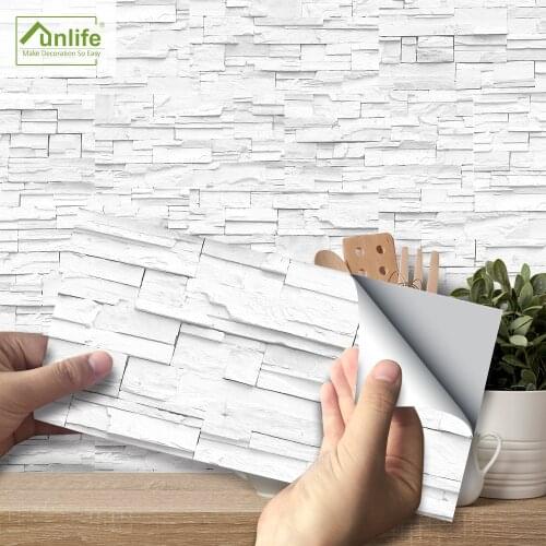 Funlife® 20X10cm White Stone Brick Wall Sticker Self-Adhesive Waterproof Peel & Stick Tile Stickers for Kitchen Backsplash Floor