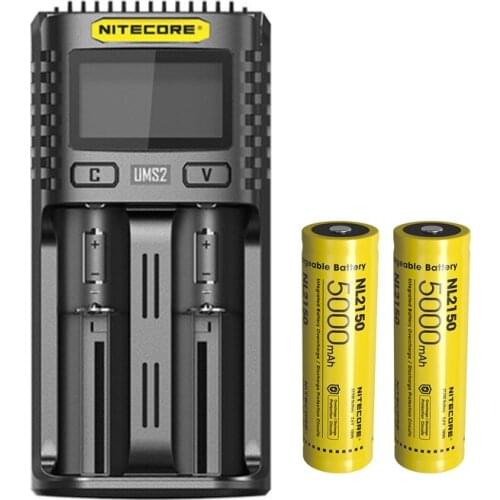 NITECORE UMS2 USB Dual-slot Intelligent Battery Charger + NITECORE 21700 Li-ion Rechargeable battery NL2150 5000mAh 3.6V 18Wh