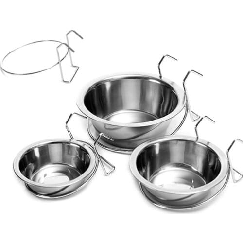 Stainless Steel Pet Feed Supplies Dog Bowl Puppy Cat Bird Parrot Food Water Feeding Cage Hanging Cup Holder Dish Products C42