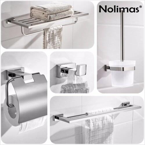 SUS304 Stainless Steel Bathroom Hardware Set Chrome Mirror Polished Toilet Paper Holder Robe Hook Towel Bar Bathroom Accessories