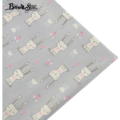 Booksew 100% Cotton Twill Fabric Rabbit Animal Design Gray Tecido Sewing Cloth Quilting Bedsheet Baby Patchwork Doll Craft Tela