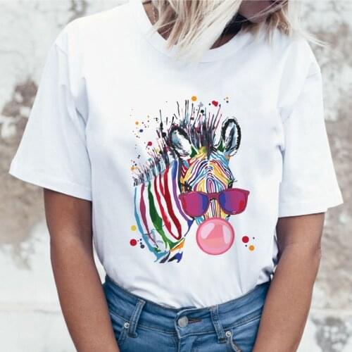 Summer woman t-shirt short sleeve watercolor painting zebra print t-shirt Harajuku graphic fashion grunge t-shirt Female