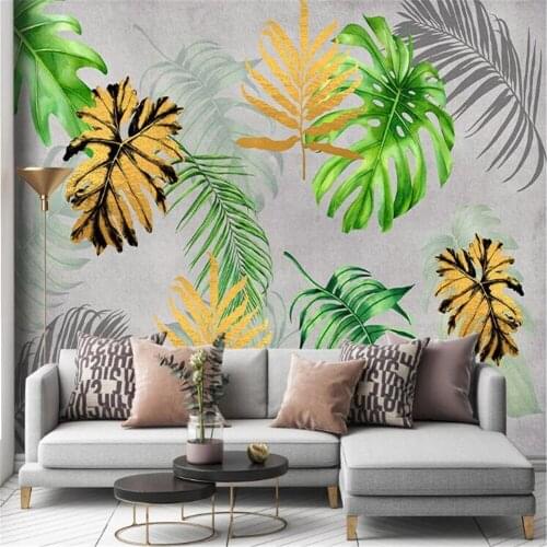 Milofi large wallpaper mural modern minimalist abstract gilt tropical green plant monstera fresh TV background wall