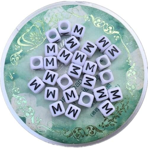 Mini Order 6*6MM Cube Acrylic Letters Beads 100Pcs/Lot Single Initial M Printing Big Holw Plastic Alphabet Spacer Beads