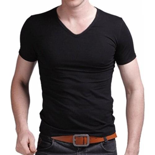 Fashion New Man T Shirt Slim Fit Mens T-Shirts Tops Clothing Casual Bottoming Shirt Solid White Shirts Tee Shirt Short Sleeves