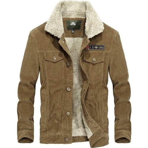 Mens Winter Warm Flight Bomber Jacket Fleece Lined Thick Thermal Overcoat Corduroy Parkas Outerwear Outdoor Cargo Tops